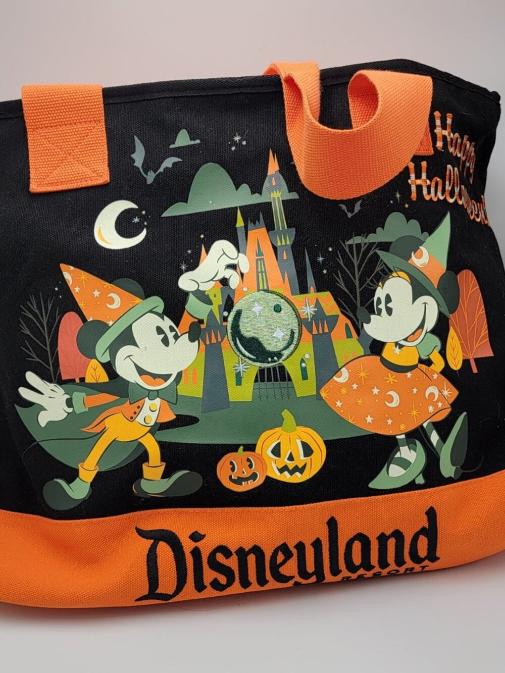 DISNEY PARKS MICKEY AND MINNIE CASTLE HAPPYHALLOWEEN CANVAS TOTE NEW WITH TAG